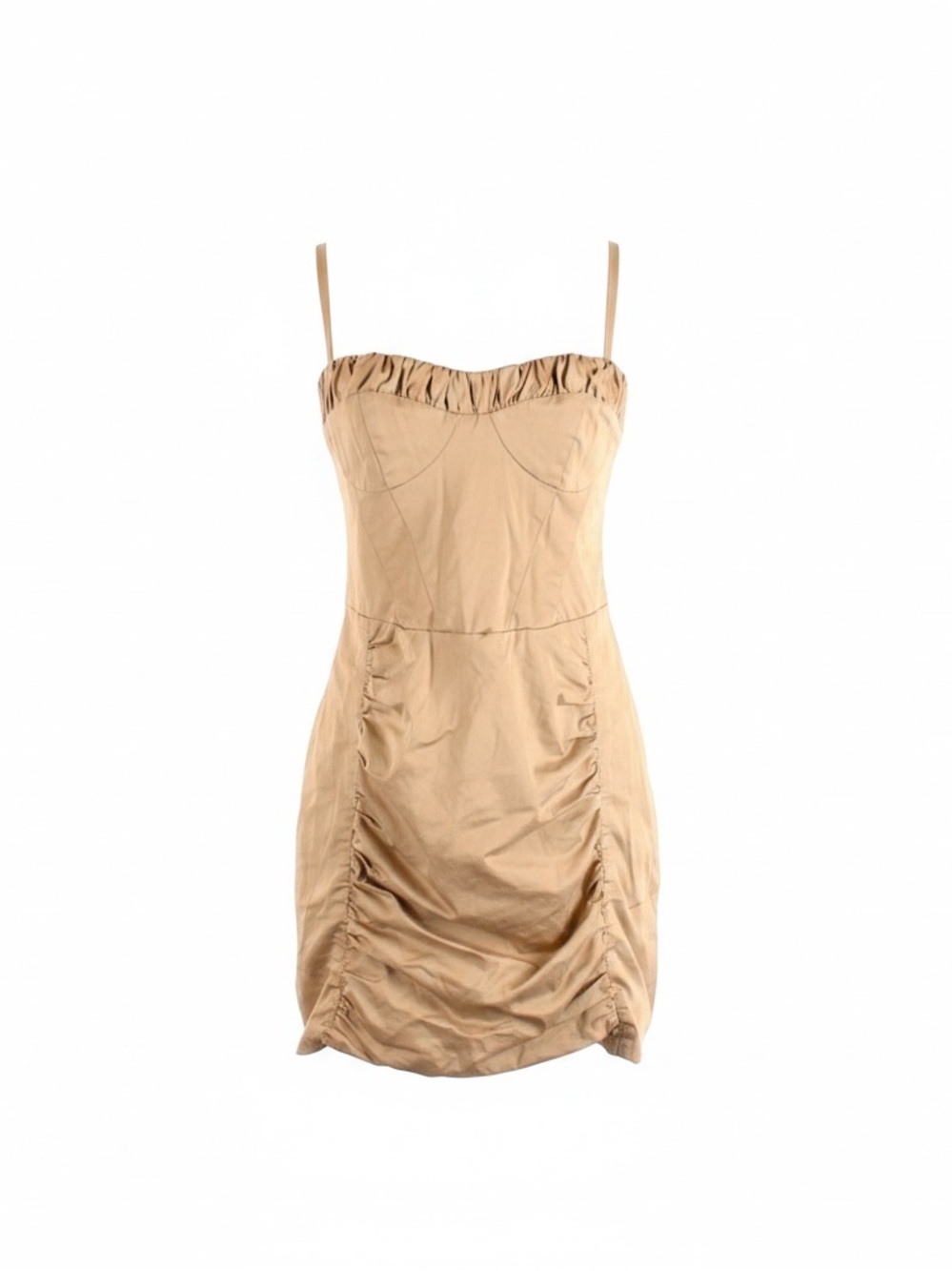 Nanette Lepore 6 tan retro bodycon bustier detachable straps ruched skirt dress